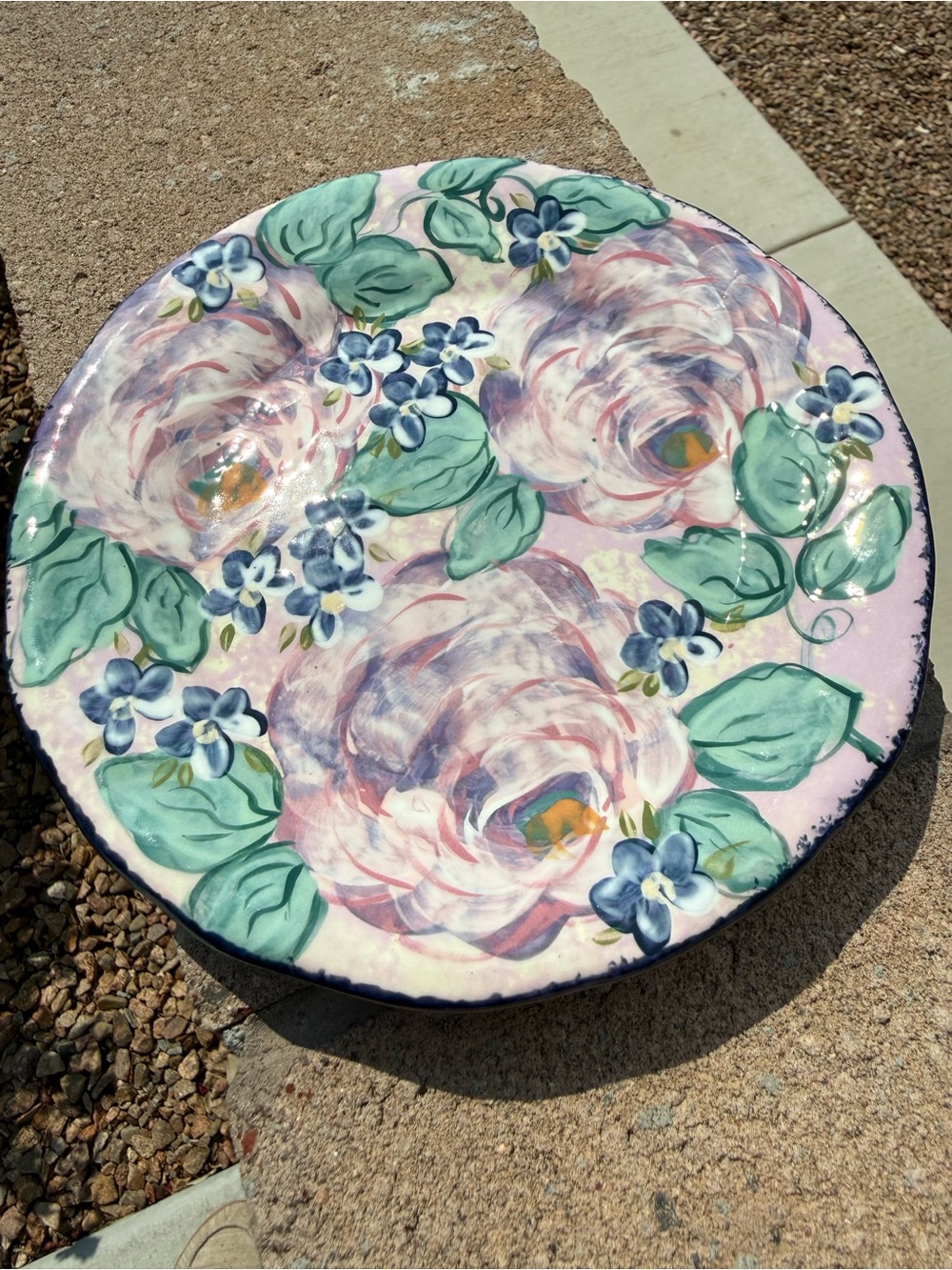Lesäl Ceramics Hand Painted Rose & Violet Bowl 8.5” Lisa Lindberg Van Nortwick